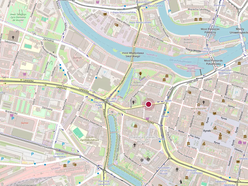 Mapa okolicy z zaznaczoną siedzibą fundacji przy ul. Św. Mikołaja 56/57, lokal 202 we Wrocławiu.